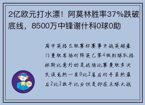 2亿欧元打水漂！阿莫林胜率37%跌破底线，8500万中锋谢什科0球0助